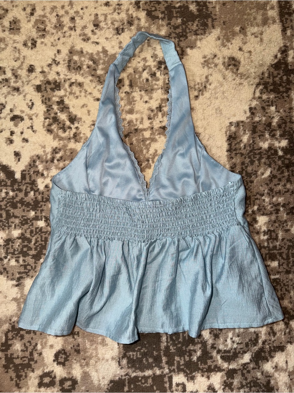 Light Blue Halter Ruffle Front Top - Picture 2 of 3